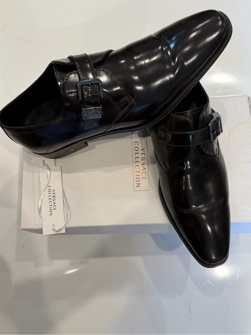 Versace Collection Black Leather Monk Strap Dress Shoes